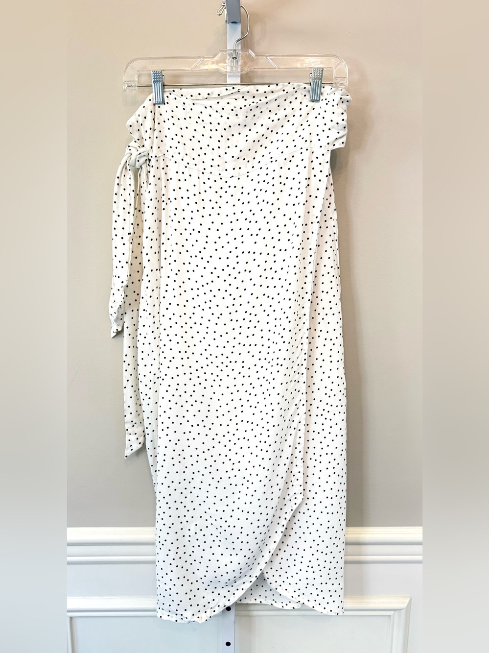 Lusana Nicola Polka Dot Wrap Midi Skirt White Black NWT Size 4